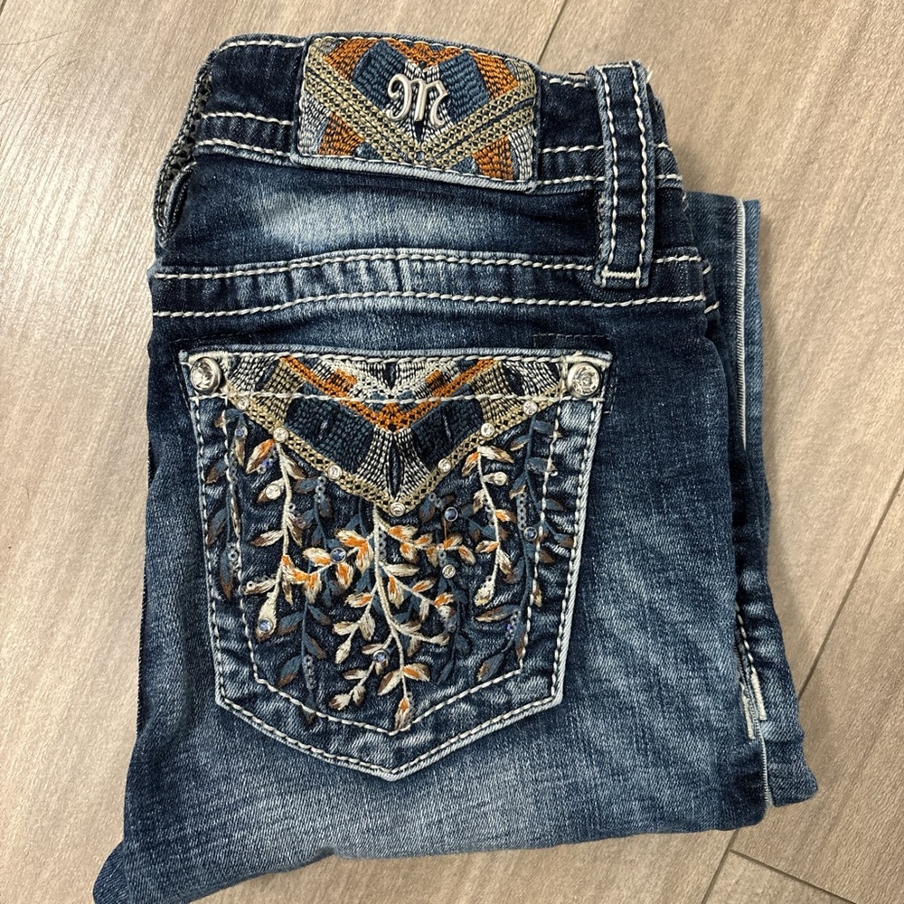 Miss Me Dark Blue Boot Cut Jeans with Embroidery